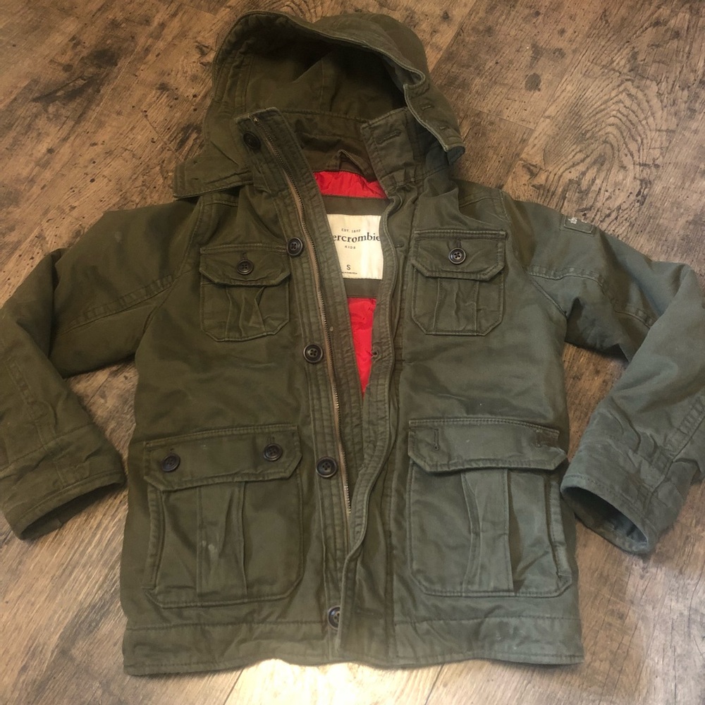 Kids Abercrombie Army Green Utility Coat.